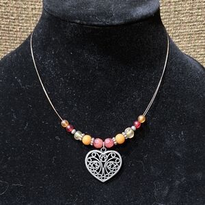 Maurices Silver Heart Necklace with Red and Orange Beads